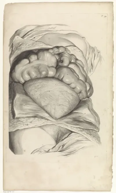 Anatomische studie van de darmen en de buik van een zwangere vrouw