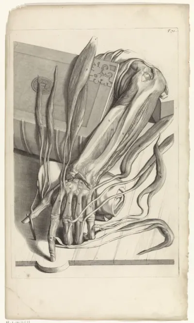 Anatomische studie van de pezen en beenderen van de linkerhand