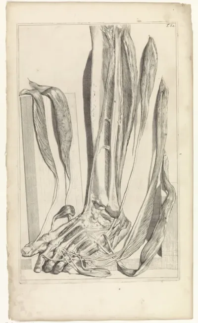 Anatomische studie van de pezen en de beenderen van de rechtervoet