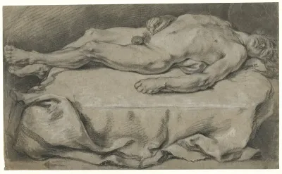 Anatomische studie van liggend mannelijk naakt