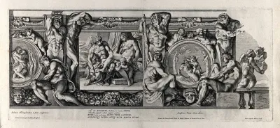 Anchises, Dione, and Aeneas (centre); Salmacis and Hermaphroditus (left); Pan and Eros (right)