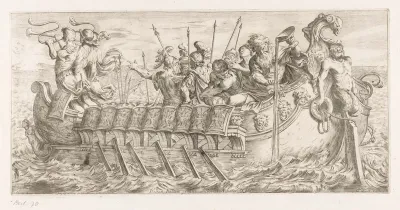 Anchises schenkt wijn in de zee als dank voor zijn aankomst in Italië