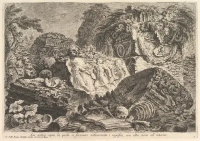 Ancient Altar on which sacrifices were performed in antiquity, surrounded by other ruins (Ara antica sopra la quale si facevano anticamente i sagrifizi, con altre ruine all'intorno), from "Prima Parte di Architettura, e Prospettive"