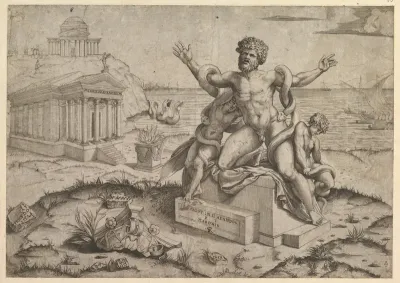 Ancient bas-reliefs with Laocoon, from "Speculum Romanae Magnificentiae"