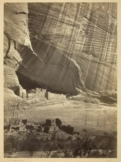 Ancient Ruins in the Cañon de Chelle, N.M. In a niche 50 feet above present Cañon bed.