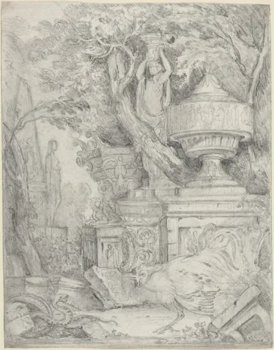 Ancient Sculptures with a Cock Fighting a Snake