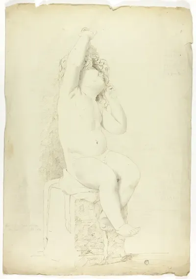Ancient Statue of Seated Putto Playing with Mask