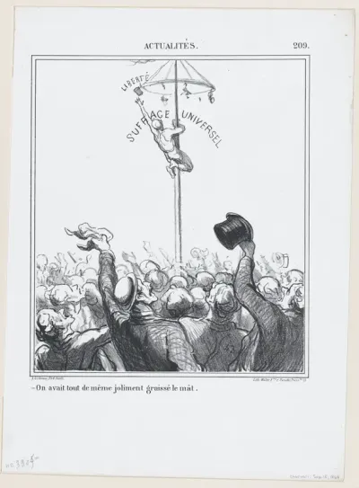 And yet, the pole has been greased well, from 'News of the day,' published in "Le Charivari"