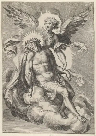 Angel supporting Christ, who is also resting on clouds
