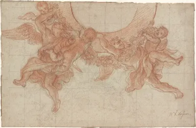 Angels and Putti Flying with a Garland: Design for a Ceiling