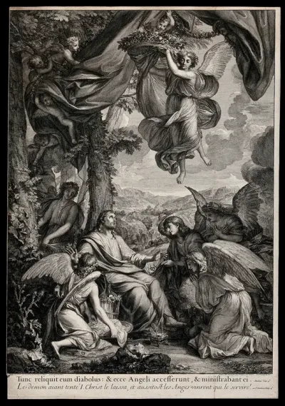 Angels serve Christ with food after his ordeal in the wilderness