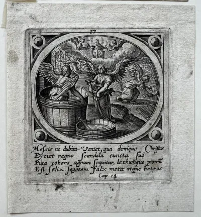 Angels Swinging Sickles and Pressing Wine, from Icones Revelationum... (The Revelations of St John)