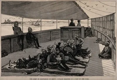 Anglo-Egyptian War, 1882: invalid British soldiers on a boat on the Nile