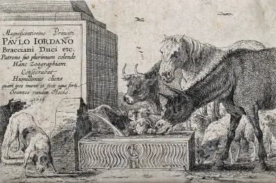 Animals drinking from a fountain