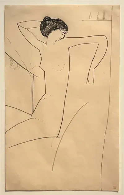 Anna Akhmatowa, seated nude, head leaning on left shoulder