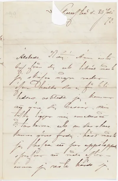 Anna Nordlanderin kirje Kerstin Cardonille 30.7.1872
