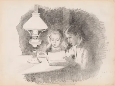 Annie ja Berta Edelfelt lukemassa