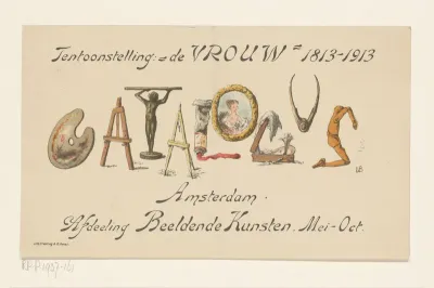 Annoncekaart van de tentoonstelling "De Vrouw, 1813-1913"