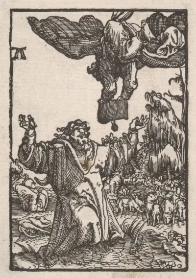 Annunciation of the Birth of the Virgin to Joachim, from "The Fall and Salvation of Mankind Through the Life and Passion of Christ"