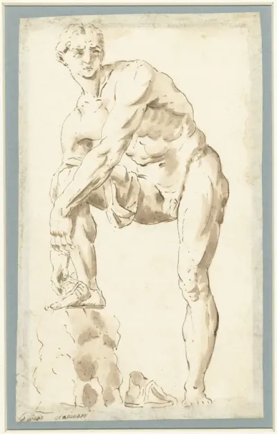 Antiek beeld van de Sandalenbinder