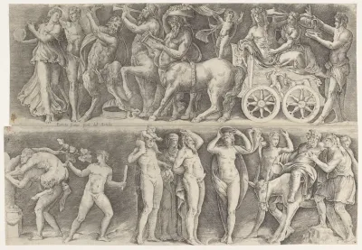 Antiek reliëf met Bacchus en Ariadne