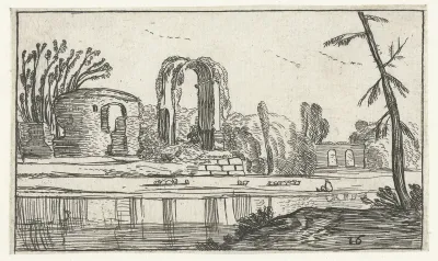 Antieke ruïnes bij een rivier