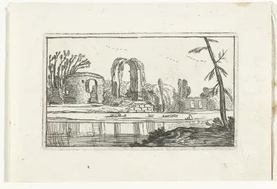Antieke ruïnes bij een rivier