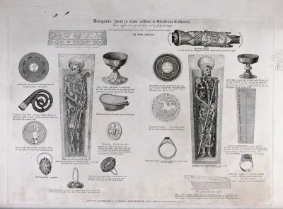 Antiquities found in stone coffins in Chichester Cathedral, including silver chalices and gold rings