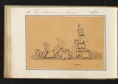 Antoine Perrenot de Granvelle valt van een bankje met tegenover hem Willem van Oranje