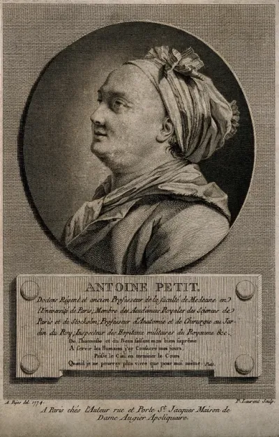 Antoine Petit. Line engraving by P. Laurent after A. Pujos, 1774