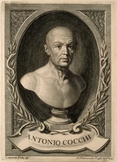 Antonio Cocchi. Line engraving by V. Rossi, 1758, after L. Frati