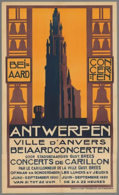 Antwerpen ville d'Anvers, beiaard concerten door stadsbeiaardier Gunst. Brees Conts de Carillon (...)