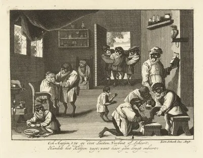 Apen en katten bij de barbier