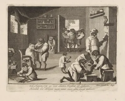 Apen en katten bij een barbier