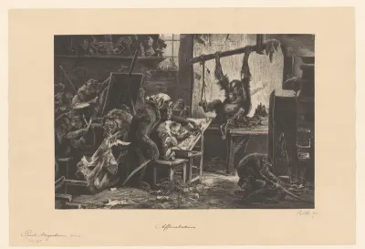 Apen in een atelier