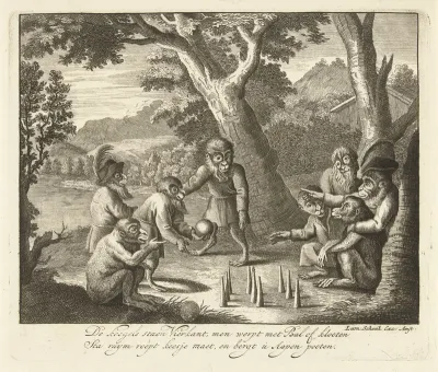 Apen spelen het kegelspel