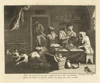 Apen wegen en tellen geld