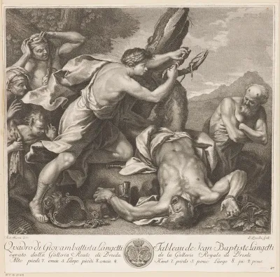 Apollo bindt Marsyas aan een boom