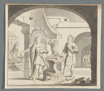 Apollo brengt Vulcanus op de hoogte van het overspel van Venus met Mars