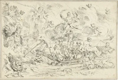 Apollo en Pan in een bootje