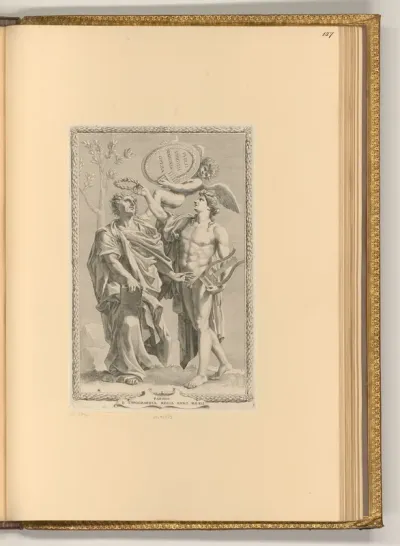 Apollo krönt Virgil mit einem Lorbeerkranz im Titelblatt zu "Publii Virgilii Maronis Opera"