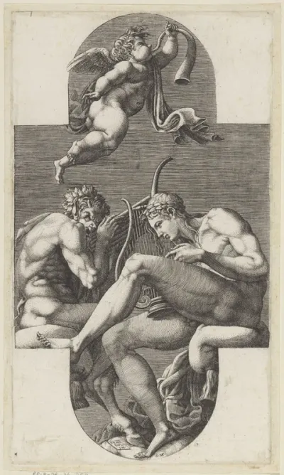 Apollo, Pan en een putto die op een hoorn blaast