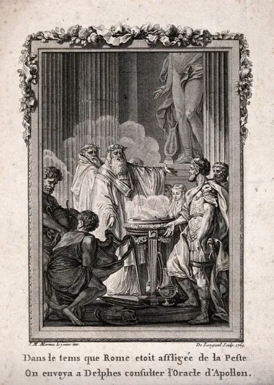 Apollo: Romans sent to consult the priests of Apollo at Delphi about an attack of the plague