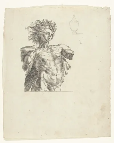 Apollo, ten halven lijve, en schets van een vaas