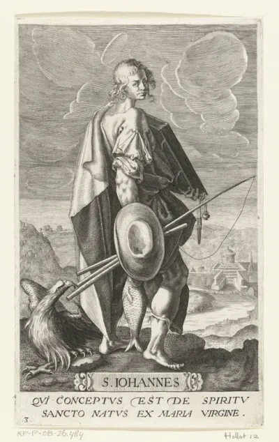 Apostel en evangelist Johannes met vishengel en adelaar