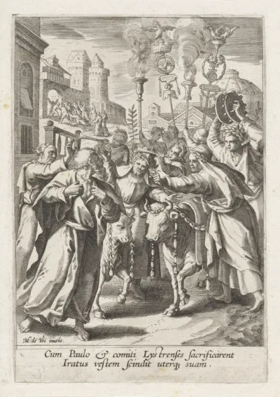 Apostel Paulus en Barnabas genezen een man in Lystra