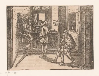 Apostel Paulus overhandigt een brief aan een bode