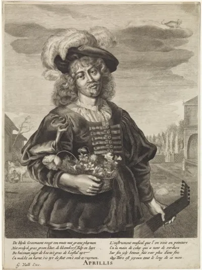 April: Jongeman met bloemenmand