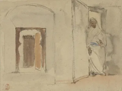 Arabier voor de deur van zijn woning