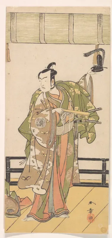 Arashi Sangoro as a Samurai Standing on the Veranda of a Great House